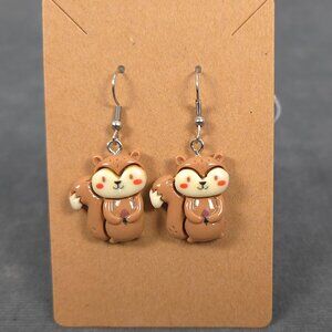 Cute Fall Autumn Dangle Earrings with Squirrels holding a nut